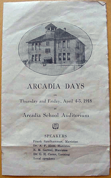 Arcadia Days 1918 Program Cover